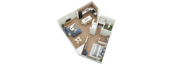 Large 1-bed, 1-bath 3D floor plan at Greenlawn Manor Apartments in New Smyrna Beach, FL