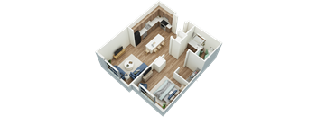 Standard 1-bed, 1-bath 3D floor plan at Greenlawn Manor Apartments in New Smyrna Beach, FL