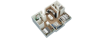 2-bed, 2-bath 3D floor plan at Greenlawn Manor Apartments in New Smyrna Beach, FL