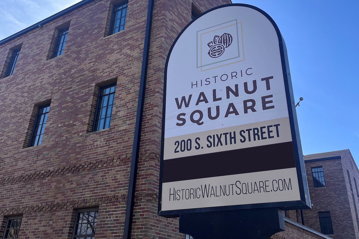 The monument sign out front of Historic Walnut Square Apartments in Terre Haute, WI
