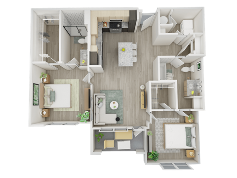 Harbor 1,068 square foot 2-bedroom, 2-bathroom floor plan