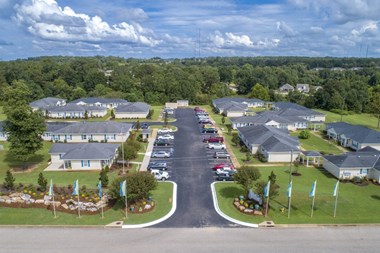 Aerial view of entrance to Havenly Park Villas Apartments in Prattville, AL