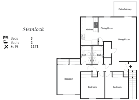 The 3-bedroom, 2-bathroom 1171 sqft Hemlock Floor Plan at Trails at Alabaster