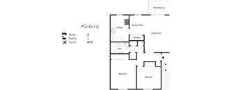 The 2-bedroom, 1-bathroom 873 sqft Hickory Floor Plan at Trails at Alabaster