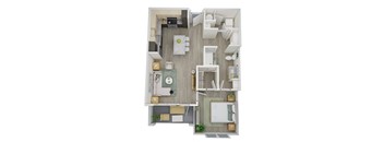 Hideaway 768 square foot 1-bedroom, 1-bathroom floor plan