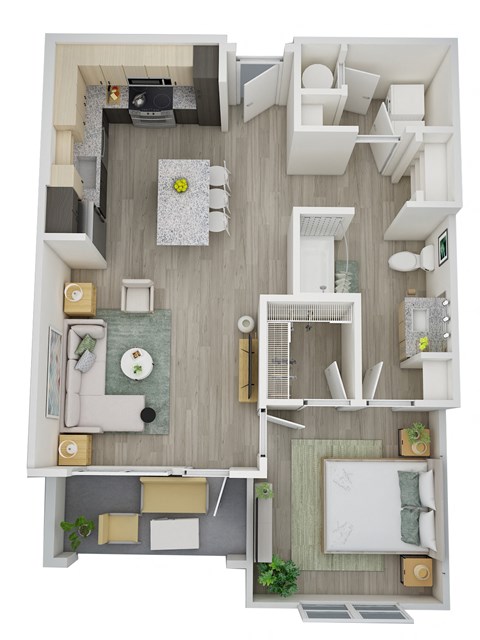 Hideaway 768 square foot 1-bedroom, 1-bathroom floor plan