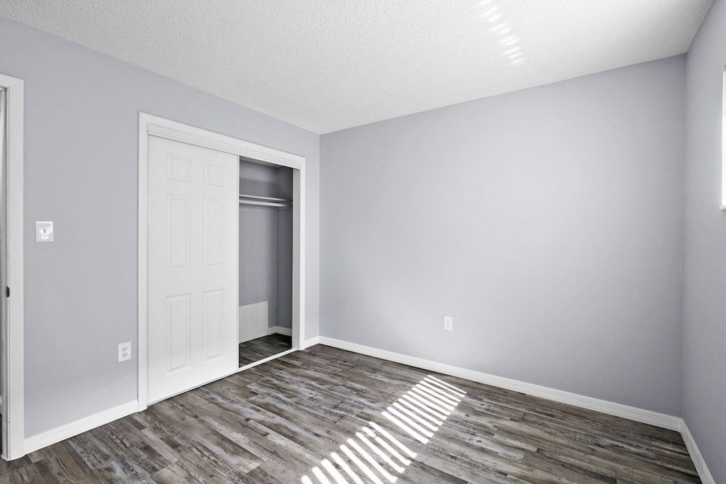 an empty room with a door to a closet