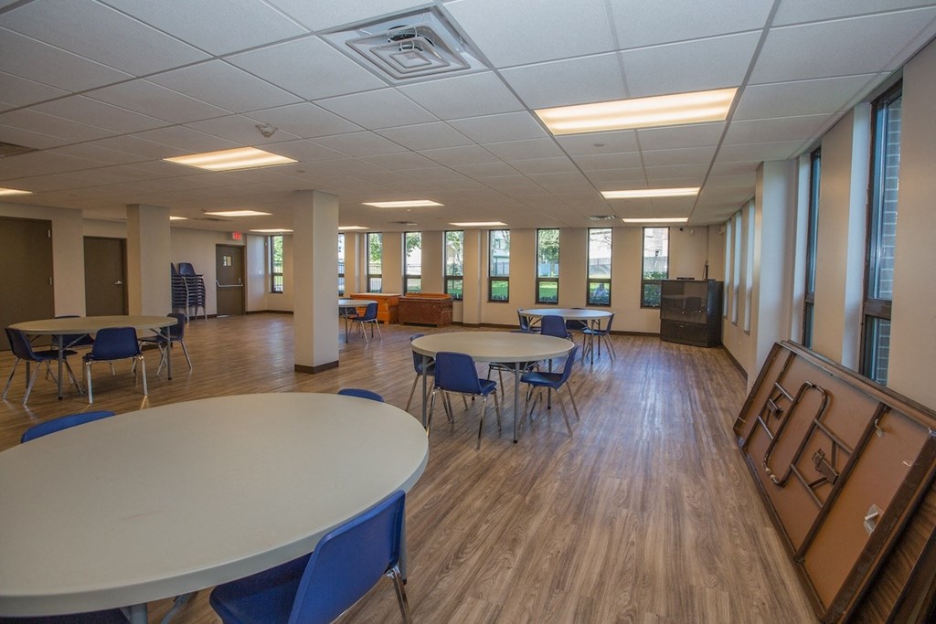The community room at Piotr Stadnitski Gardens Senior Apartments in Buffalo, New York