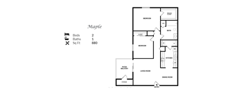 The 2-bedroom, 1-bathroom 880 sqft Maple Floor Plan at Trails at Alabaster