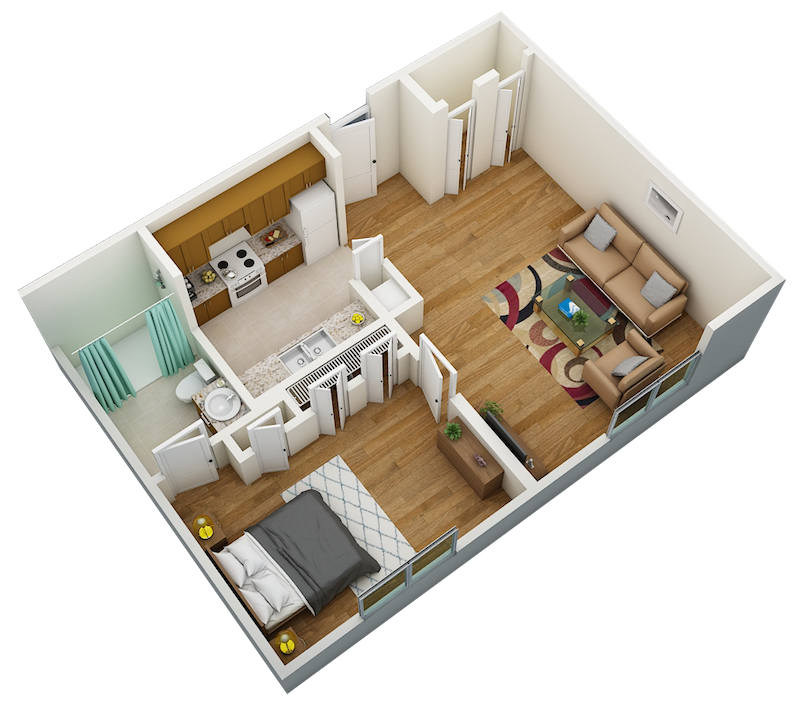 580 square foot 1bed 1 bath floor plan at Morris Manor Apartments