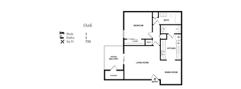 The 1-bedroom, 1-bathroom 735 sqft Hickory Floor Plan at Trails at Alabaster