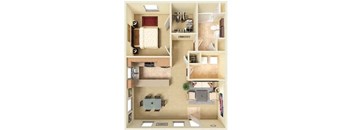 Bessemer Place 725 square foot one bedroom apartment floor plan