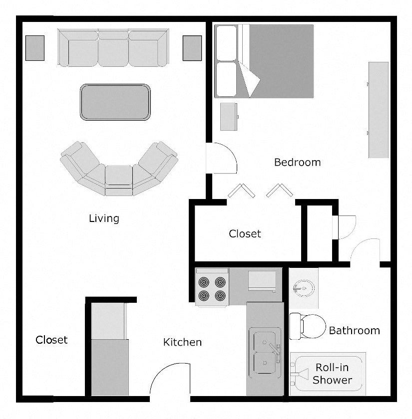 Mount Carmel Gardens Senior Apartments in Jacksonville, FL One bedroom floor plan