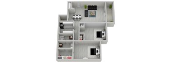 2-bedroom, 1.5-bathroom 1120 square foot floor plan at The Onyx Hoover Apartments