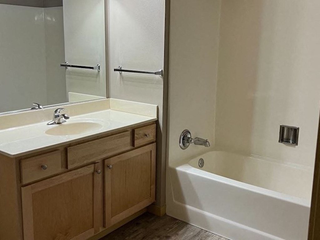 a bathroom with a sink bathtub and shower at Pioneer Ridge Apartments