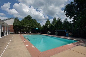 Point-At-Fariview-17 large pool and sundeck with lounge furniture surrounded by trees - Photo Gallery 5