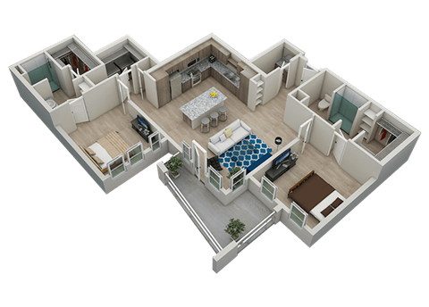 Polaris 2x2.5 floor plan at The Residences at The Green Apartments in Lakewood Ranch, FL