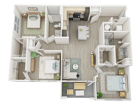 Rendezvous 1,282 square foot 3-bedroom, 2-bathroom floor plan
