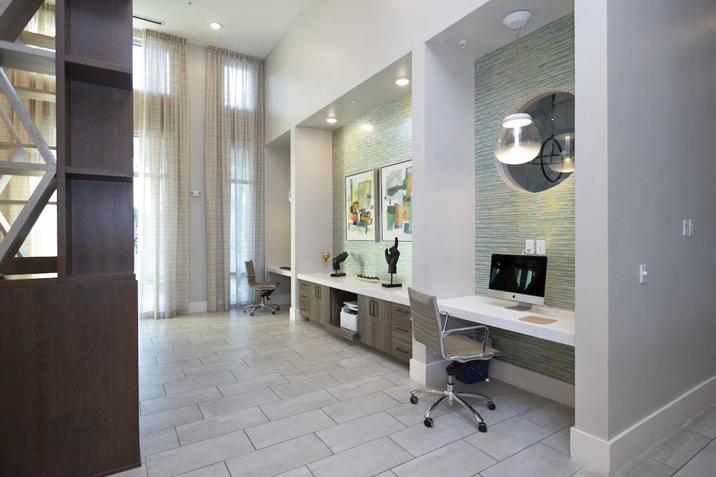 business center with computer nooks with PC and Mac computers at Residences at The Green