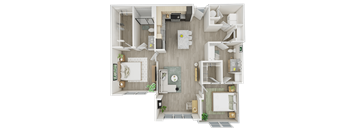 Retreat 1,144 square foot 2-bedroom, 2-bathroom floor plan