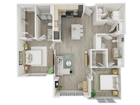Retreat 1,144 square foot 2-bedroom, 2-bathroom floor plan
