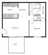 SWG-FloorPlan Southwood Gardens 1 bedroom 1 bath floor plan with kitchen, dining room, deck, and living room
