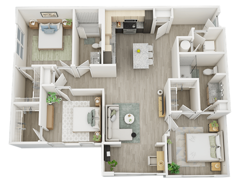 Sanctuary 1,358 square foot 3-bedroom, 2-bathroom floor plan