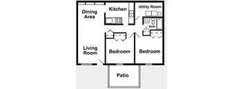 The 2-bed, 1-bath 864 square foot floor plan at The Sands on Clearlake 