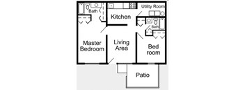 The 2-bed, 2-bath 864 square foot floor plan at The Sands on Clearlake 