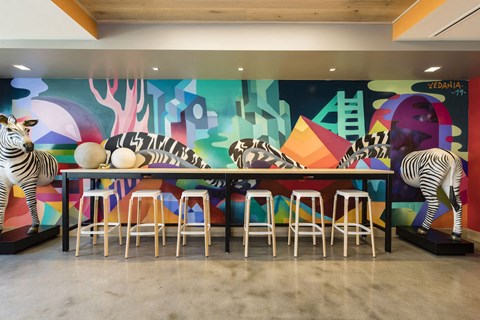 zebra wall in upstairs lounge at Lake Nona Pixon, Orlando, Florida