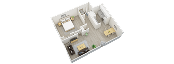 1-bedroom, 1-bathroom, 612 square foot floor plan at The Bluffs Jasper