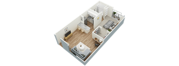Ridgewood-1x1-501 3D Floor Plan at The Oasis Apartments, Daytona Beach, FL, 32114