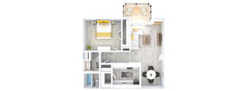 The Oxford 678 square foot 1x1 floor plan  at The Madison Franklin, Tennessee