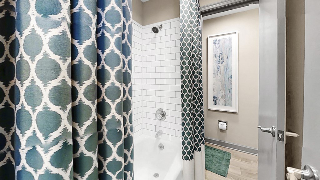 Bathroom with tile surround tub/shower at The Madison Franklin, TN