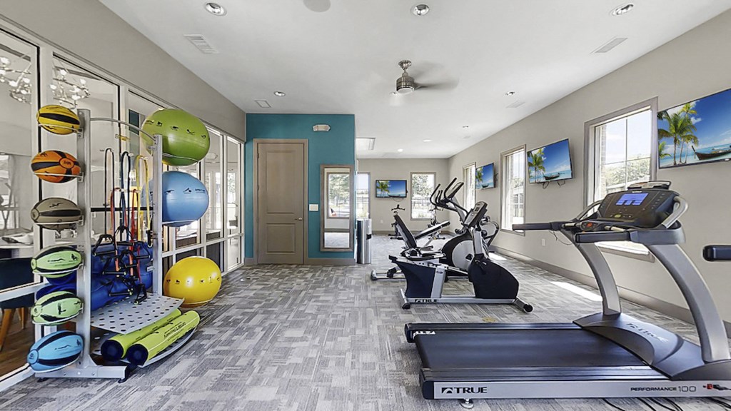 Fitness center with cardio, strength, and yoga equipment at The Madison Franklin, Tennessee, 37064