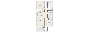 A floor plan of a 1 story apartment with a bedroom and a living room