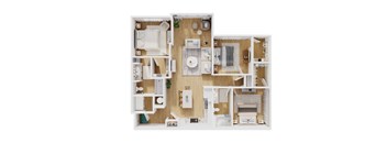 A floor plan of a small apartment with a kitchen, living room, and bathroom.