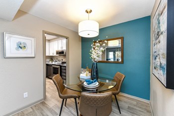 Berry-Dining dining room outside kitchen with pendant lighting, accent wall and model furniture - Photo Gallery 3