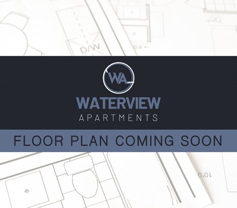 a floor plan coming soon with the water view apartments logo