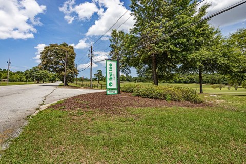 a green gas station sign on the side of a road