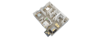 three-bedroom, two-bathroom 889 square foot floor plan at Woodland Villas Apartments in Jasper, AL