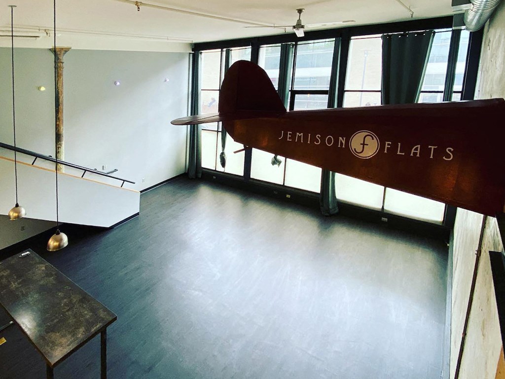 airplane tail attached to wall in loft  at Jemison Flats, Alabama, 35203