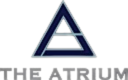 A logo with a triangle and the words "The Atrium".