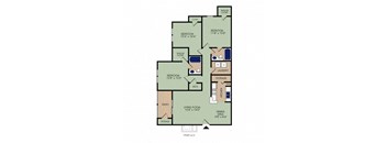 3x2 1227 square foot apartment floor plan at Stillwater at Grandview Cove, Simpsonville, 29680