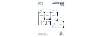 the floor plan of 2 bed 2 bath w2 bathrooms and terrace