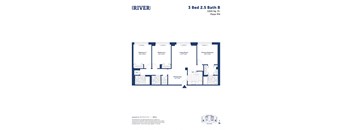 the floor plan of 3 bed 2 bath b from the river