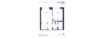 A floor plan for a 1 Bed 1 Bath apartment at 90 Columbus.