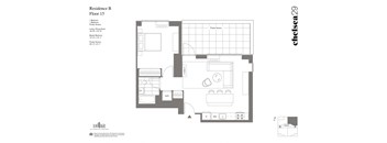 a floor plan of a home with a bedroom and a living room