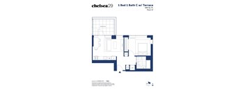 A floor plan for a 1 Bed 1 Bath condo.