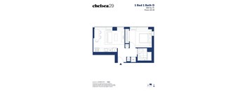 A blueprint of a 1 Bed 1 Bath D apartment.